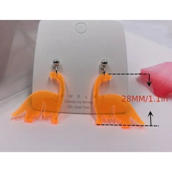 New! Adorable Dinosaur Colorful Acrylic Cute Dangle Earrings - Picture 2 of 2